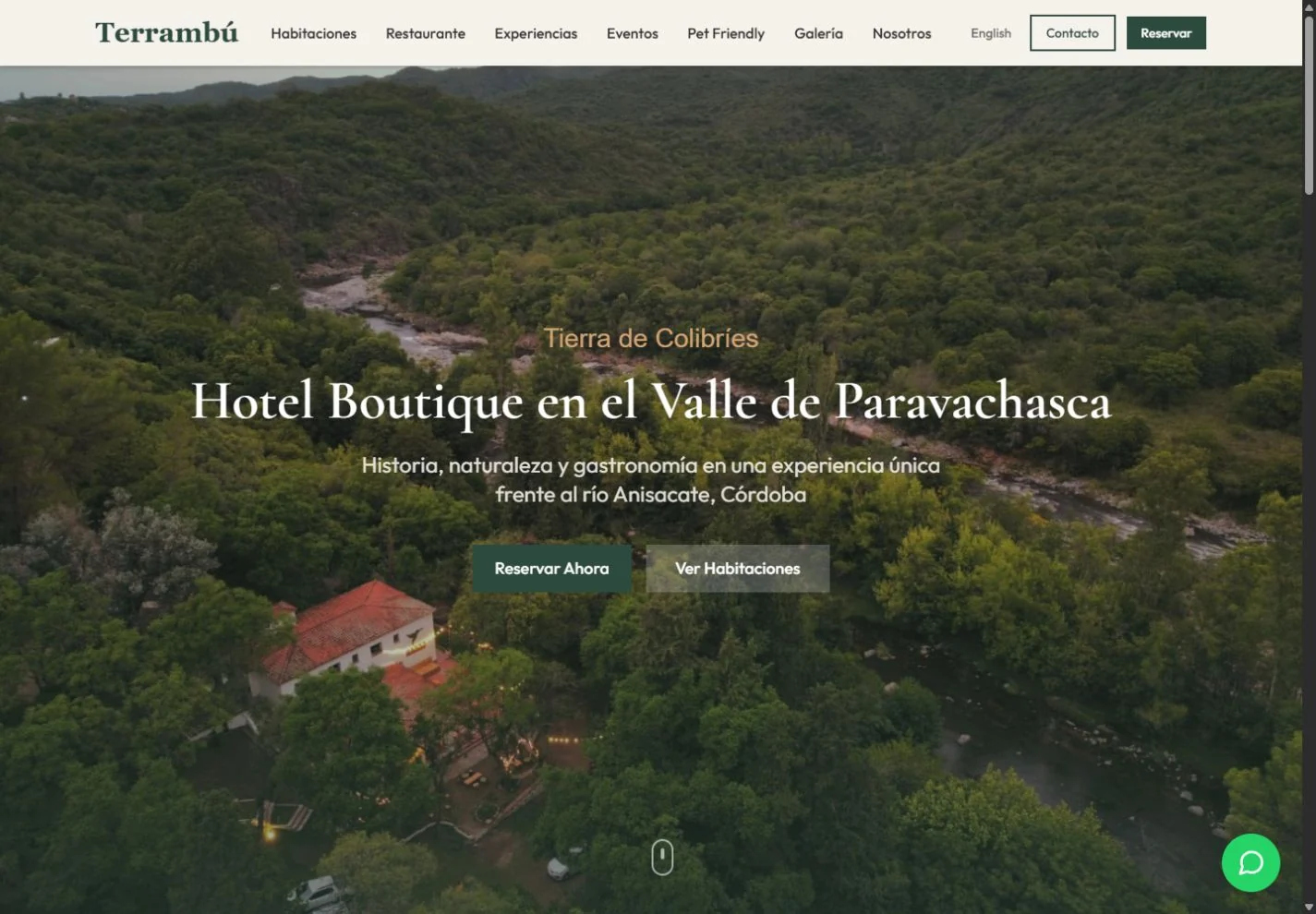 Sitio web para hotel boutique Terrambú desarrollado por Corsteno